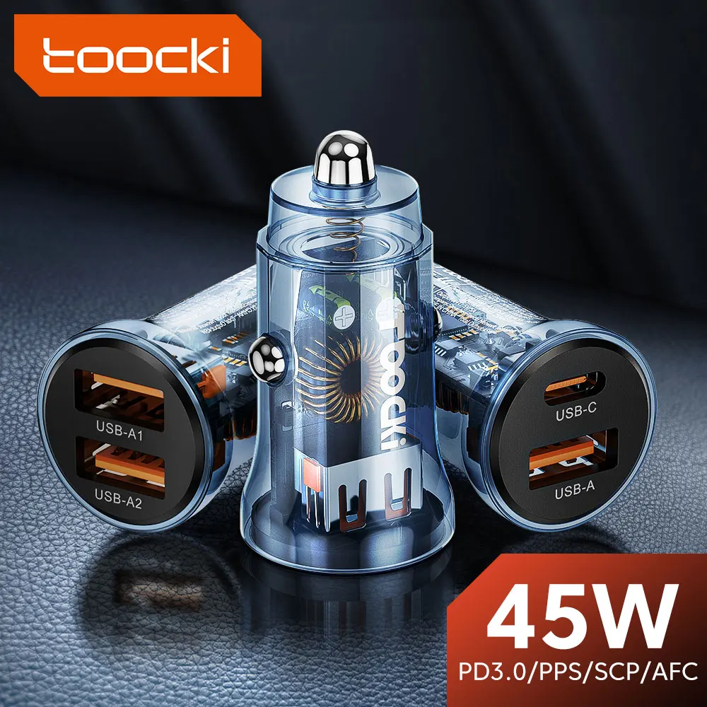 Toocki-USB C 차량용 고속 충전기, QC 4.0 PD3.0, 45W, 아이폰 14, 13, 12, 삼성 S22 울트라, 샤오미, 화웨이 포코용