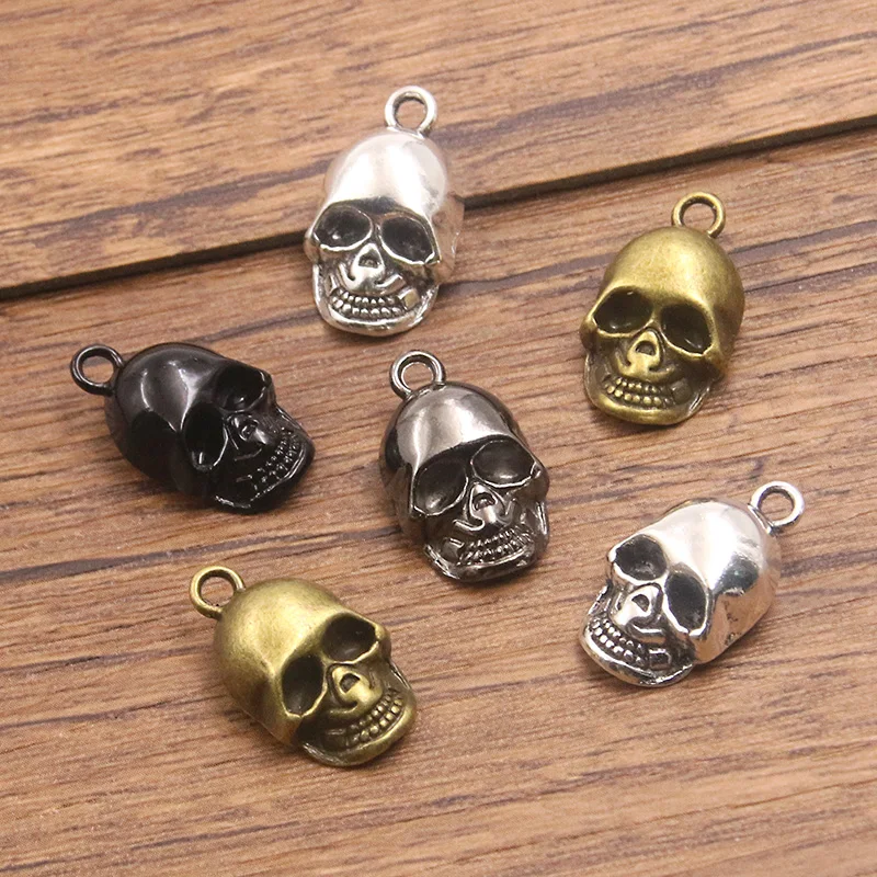 10Pcs 11*20mm 4 Color Skull Ghost Head Charms Halloween Pendants Handmade Decoration Vintage For DIY Jewelry Making Findings