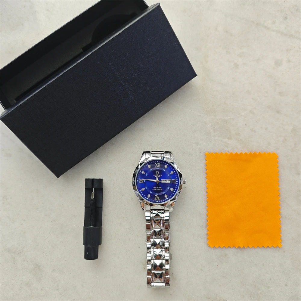 PENGAGAR Luxury Trendy Man Wristwatch Waterproof Stainless Steel Luminous Men Watch Date Week Fashion Quartz Men's Watches Reloj