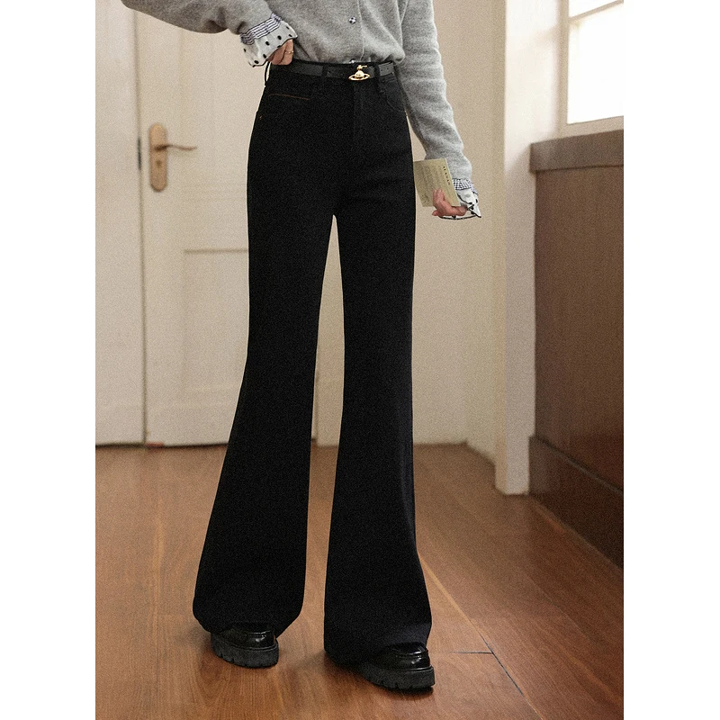 

ALXNAN Black Flared Jeans Women's High-waist Versatile Cotton Denim Pants 2025 Autumn Fashion Office Lady Casual Trousers L57780