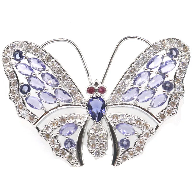 

53x35mm Highly Recommend Big Butterfky Shape Purple Spinel Rhodolite Garnet Tanzantie CZ Women Silver Pendant