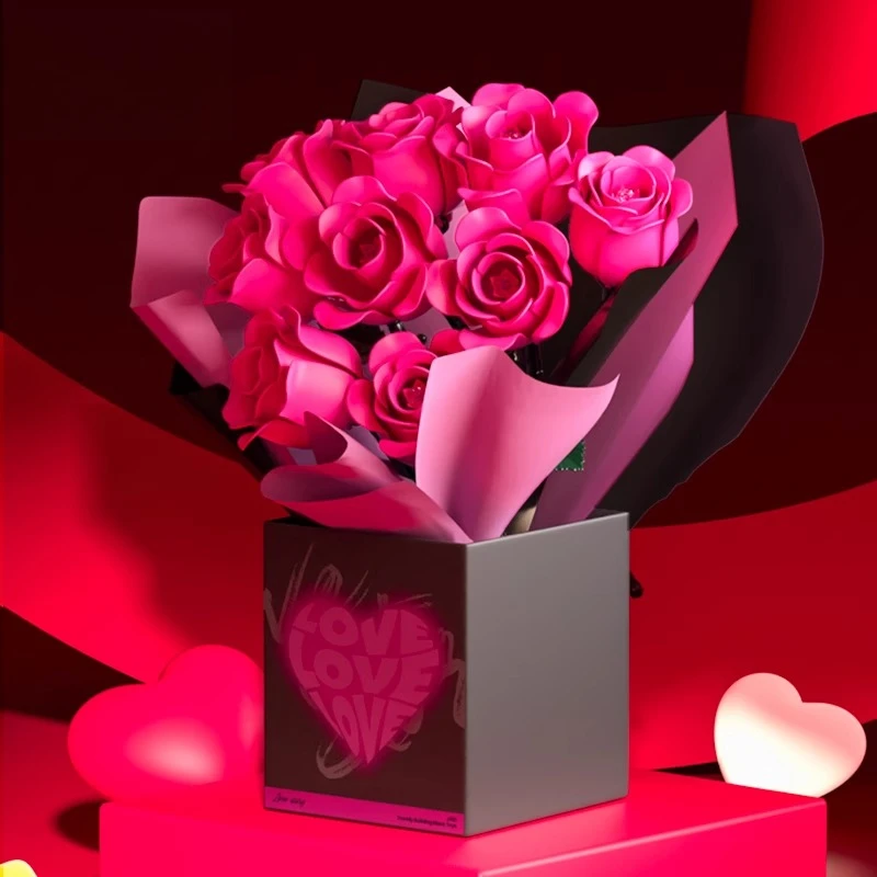 

SEMBO Simulated Red Rose Building Blocks Creative Hand-assembled Eternal Flower Bouquet Model Desktop Ornament Birthday Gift