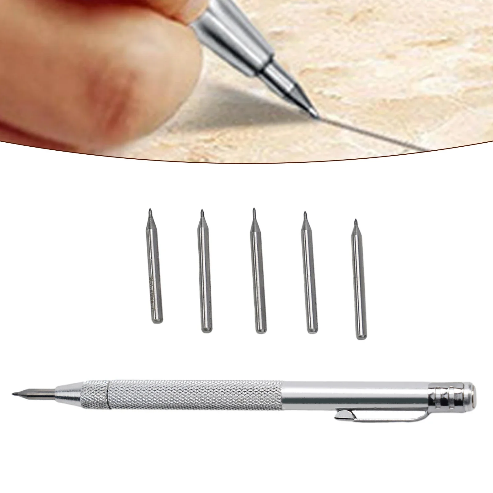 High Quality Scriber Pen 1 Set Silver Replacement Carbide Tip Scriber Pen Workshop Equipment Engraving Metal Sheet