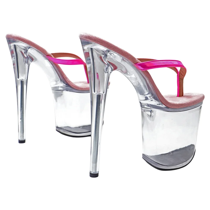 Sepatu Hak Tinggi Platform Transparan Leecabe 8 Inci/20cm dengan Bagian Atas PU Mengkilap, Sandal Pesta, Sepatu Pole Dancing