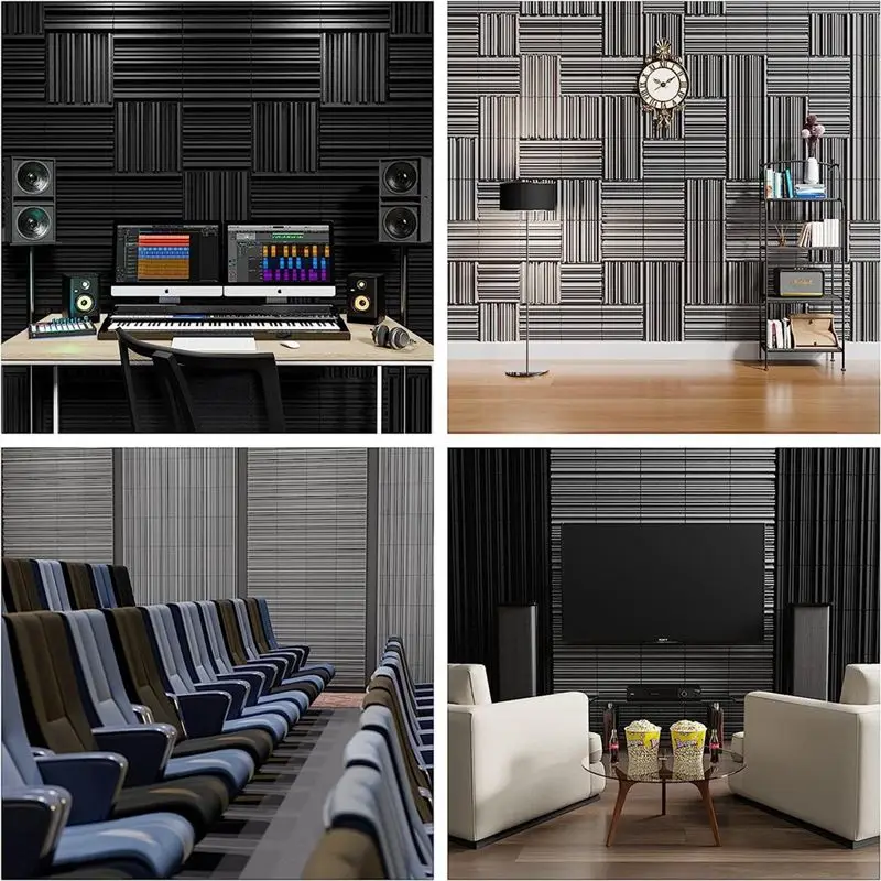 Paquete de 12 Paneles de Espuma Acústica Autoadhesivos A67P-12, 12x12x2 Pulgadas, Espuma Acústica de Alta Resiliencia, Aislamiento Acústico, Color Negro