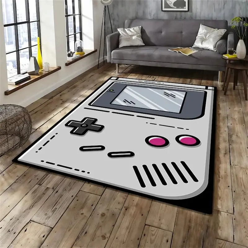 VIKAMA Retro Arcade Flannel Rug Anti-slip Living Room Floor Mat Parent-Child Retro Playtime Home Decor Mat Outdoor