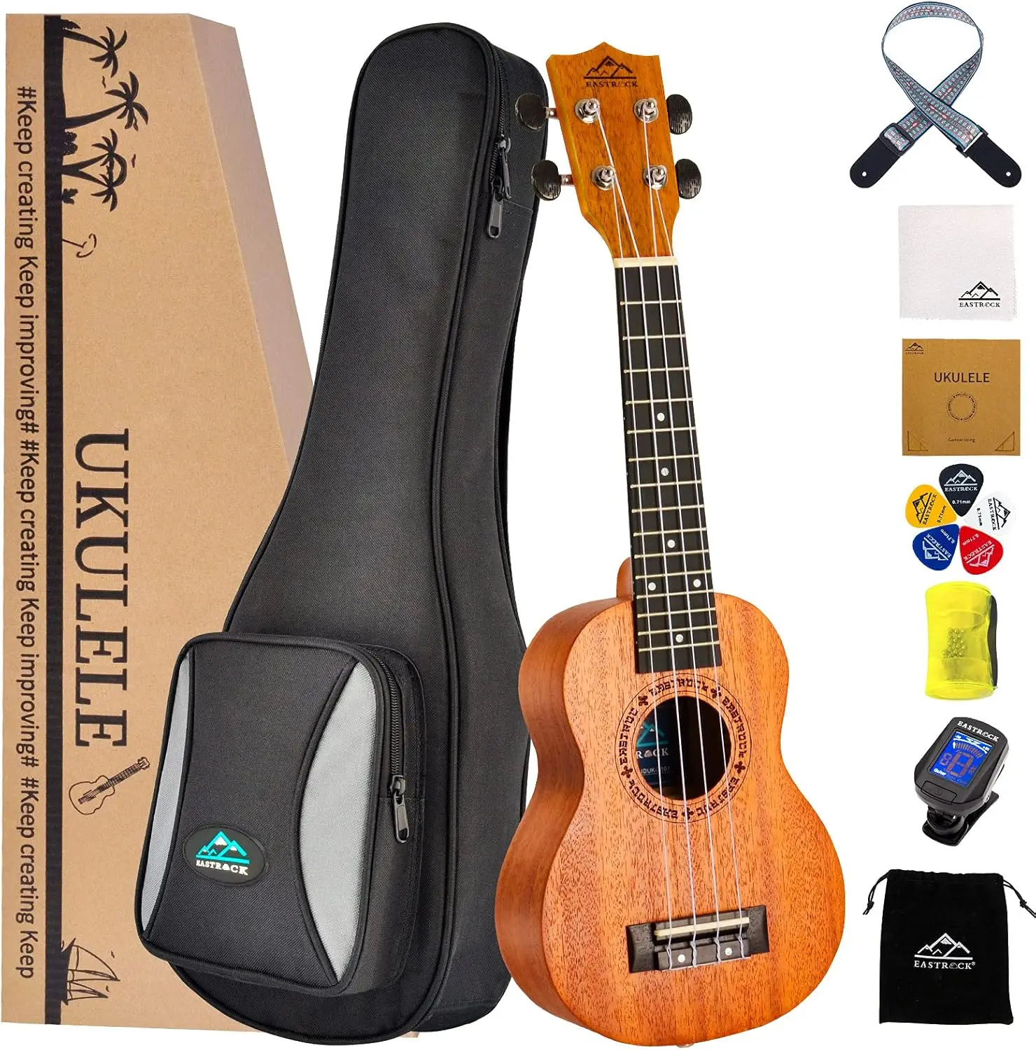 21 Inch Mahogany Ukulele Beginners Starter Kit with Full Accessories, Soprano Size
