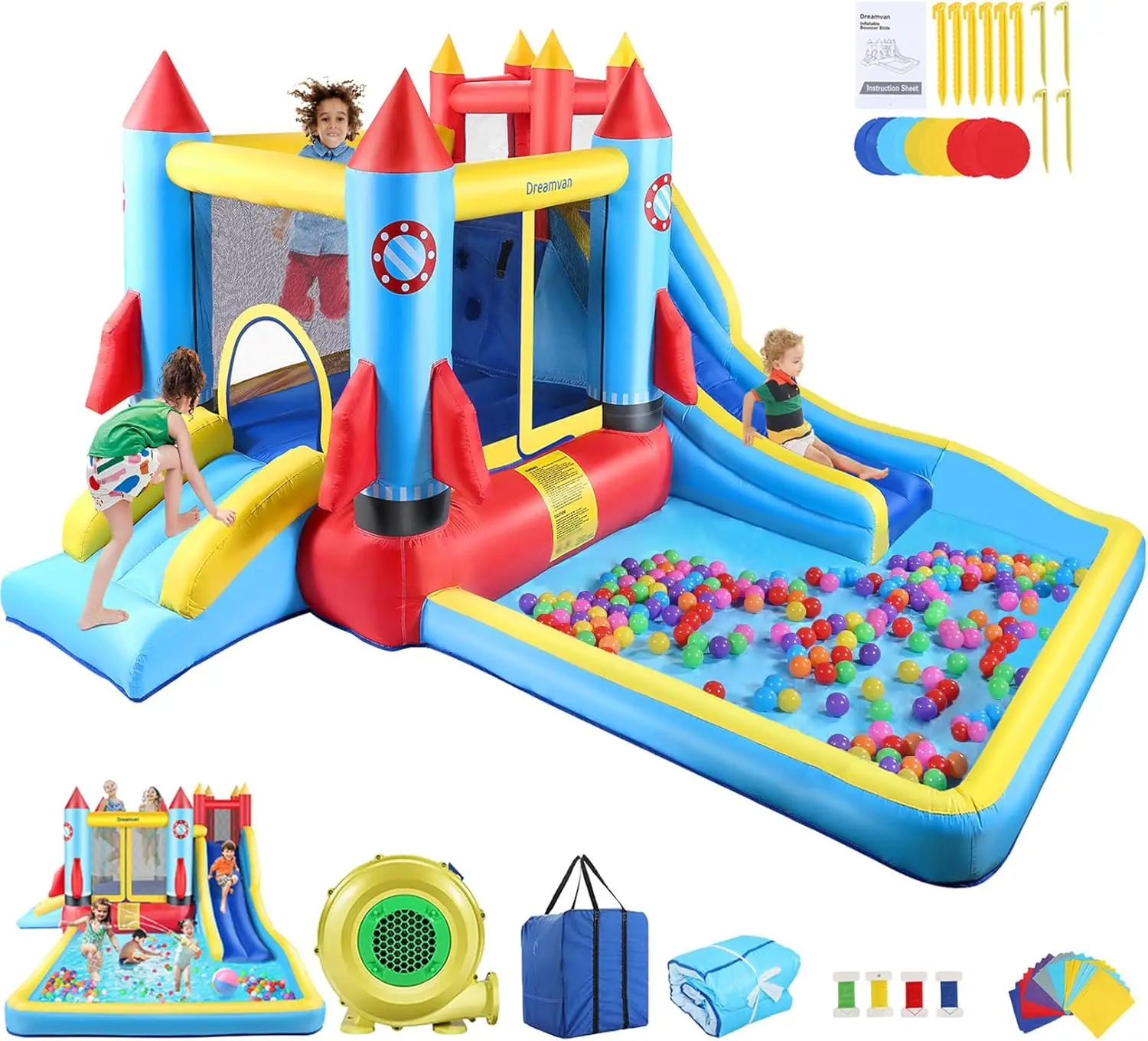 Bounce House Rocket Blast Bouncy Castle - 13X12ft Inflatable Water Slide Bounce House for Kids 3-12 & Slide Park,Pool