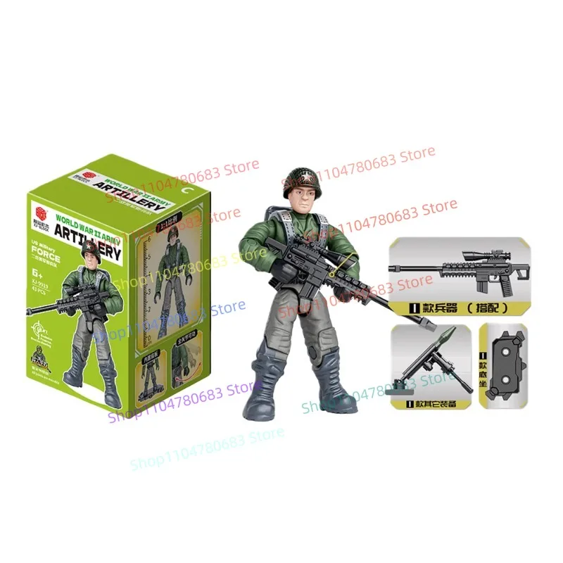 Ensemble d'exposition de jouets de figurines d'action de soldat américain de la Seconde Guerre mondiale, blocs de construction avec articulations articulées, cadeau de collection d'anime de dessin animé