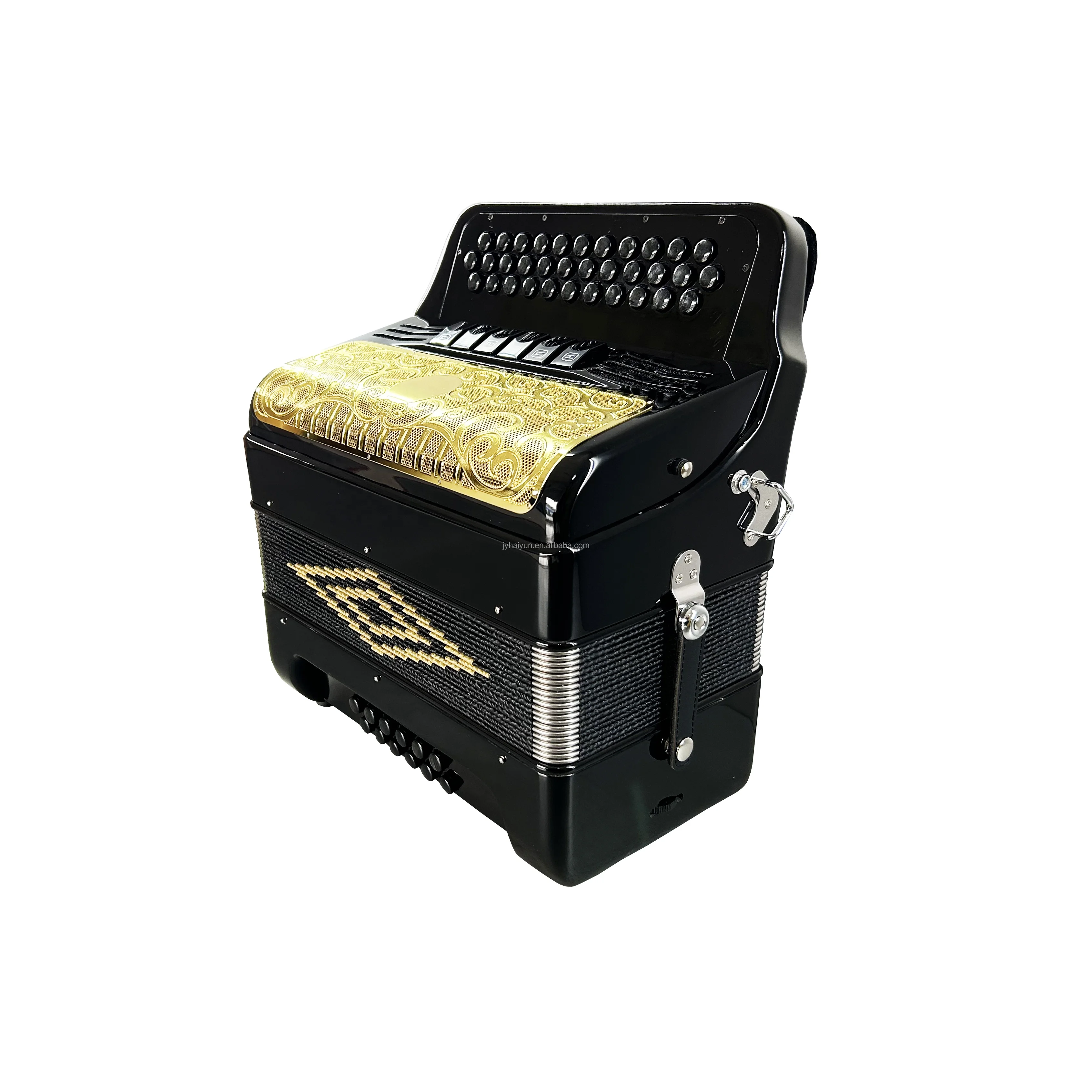 أداة الأكورديون Diatonic المهنية JB3412E 34 أزرار 12 باس 6 سجلات مشرق الجسم الأسود الذهب شواء أزرار سوداء