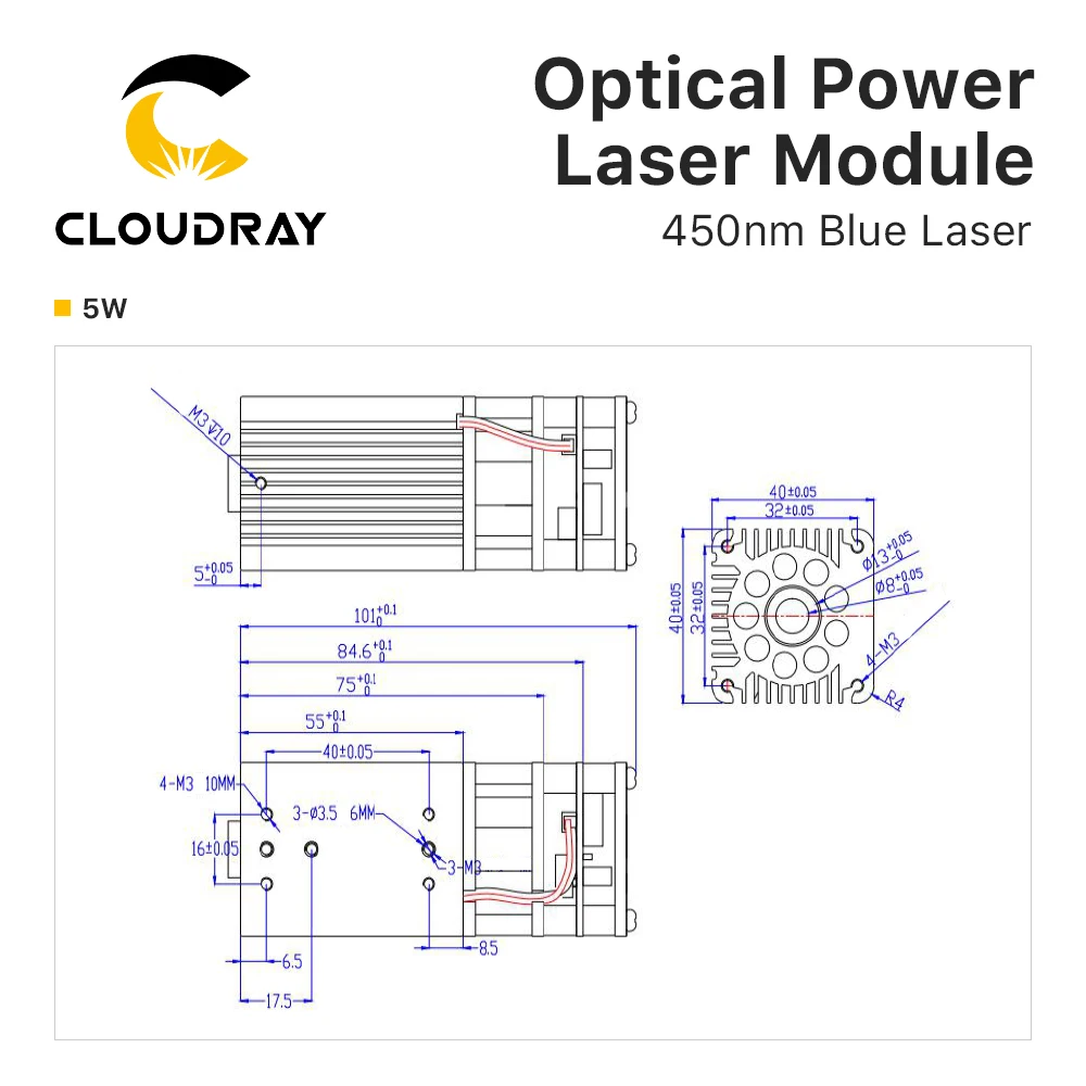 Clouddray-光電源レーザーモジュール、青lasers、オリジナルのダイオード互換、レーザーマーキング、5w、10w、20w、450nm