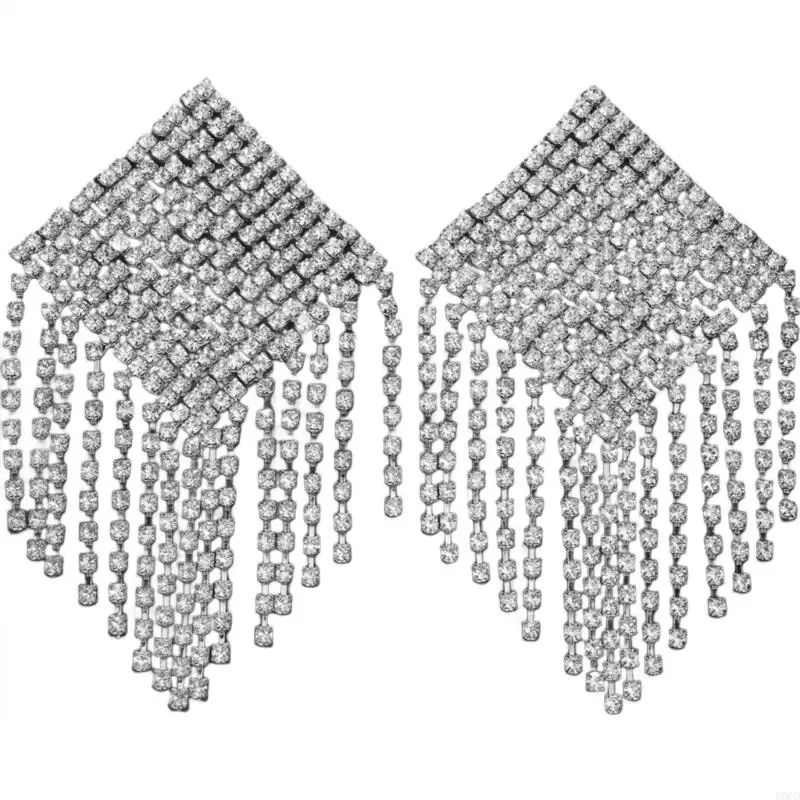 M6CD Rhinestones Tassels Nipple Cover for Carnivals Party Pasties Chain