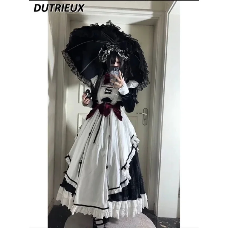 A;3\v,7'd/2026 Halloween Cos Sweet Bow Sleeveless Long Suspender Dress French Lolita Heavy Industry JSK Dresses Apron 6'b\7.n;8/ view 5