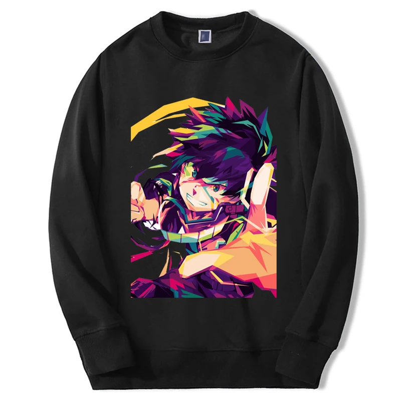 My Hero Academia Hoodie Print Hot Anime Midoriya Izuku Graphic Unisex Streetwear Casual Round Neck Fleece Sweatshirt Clothes