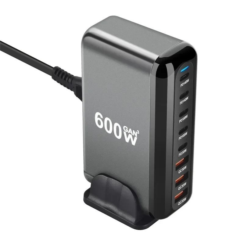 New 600W GaN Fast Charge 3.0 USB-C Charger with 8 Ports 5C3A PD, Portable and Suitable for Tablets