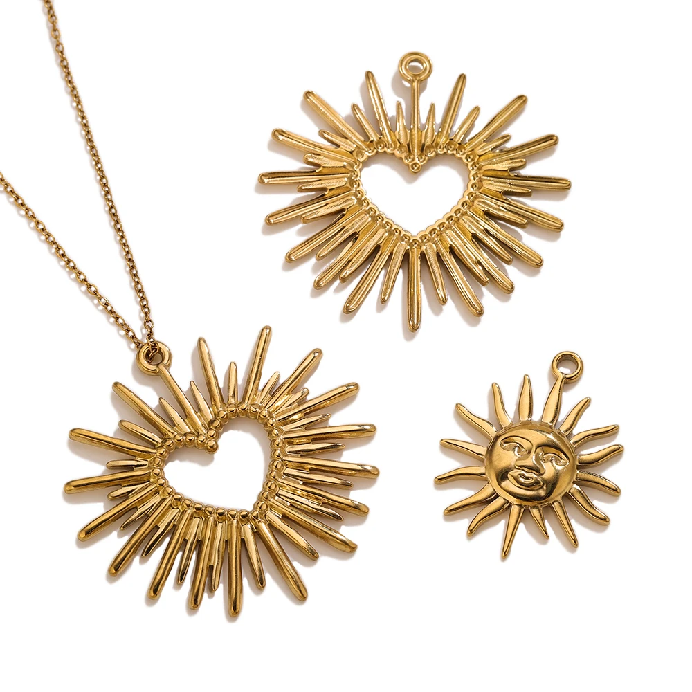 

5PCS Sun Charms Heart Sunburst Smiling Sun Face Pendants 18K Gold Stainless Steel for DIY Necklace Jewelry Making Wholesale