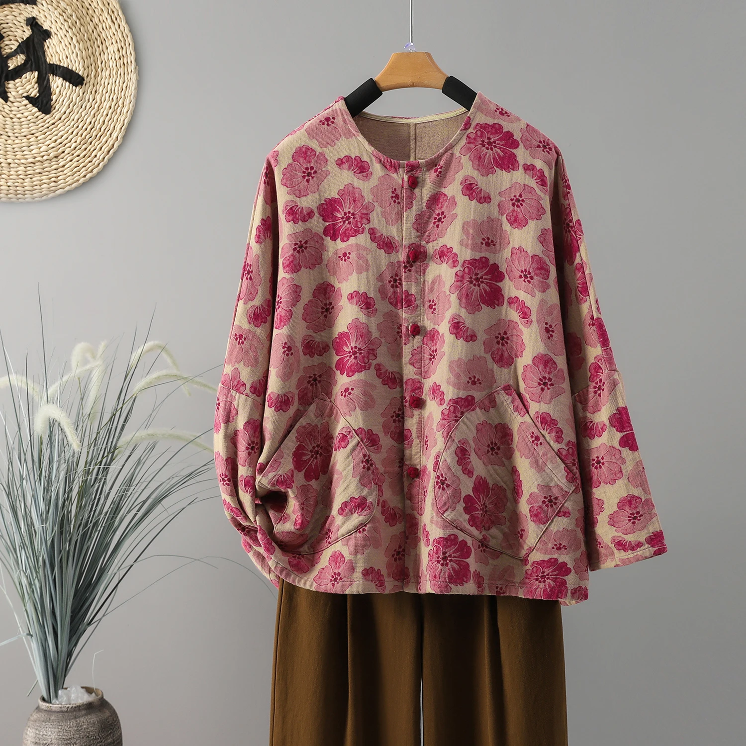 

Весенне-осенний свободный топ из хлопка и льна в китайском стиле, ретро, этнический открытый кардиган с летучей мышью, хорошее качество, женская мода