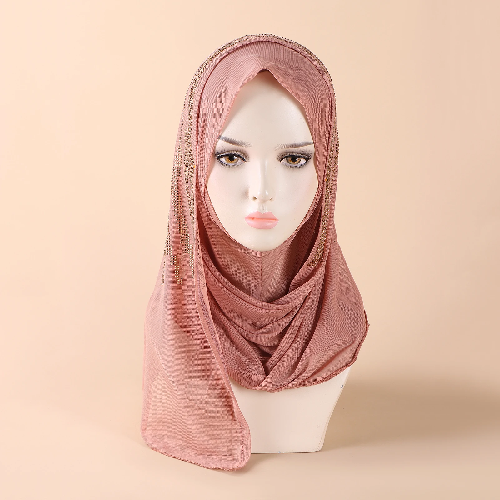 Middle Eastern New Elastic Fabric Breathable And Versatile Handmade Diamond Fashion Women\'s Scarf Popular Solid Color Headband