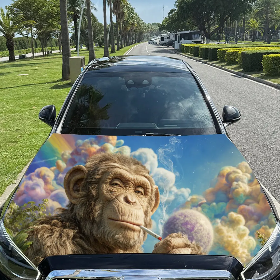 Interesting Ape Car Hood Stickers - Self-Adhesive, Waterproof and Durable Vinyl Wrap, Decorate And Protect Your Car, Fit For All