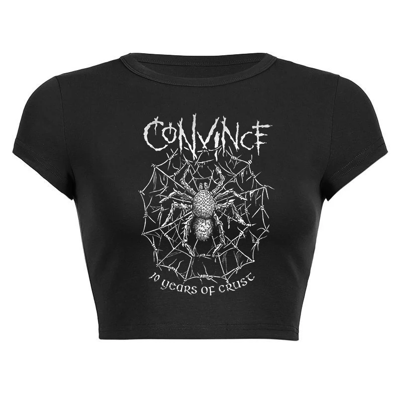 

Creative Spider Web Pattern Printing Women's T-Shirts Gothic Round Neck Slim Fashion Crop Top Harajuku Aesthetics Versatile Tees