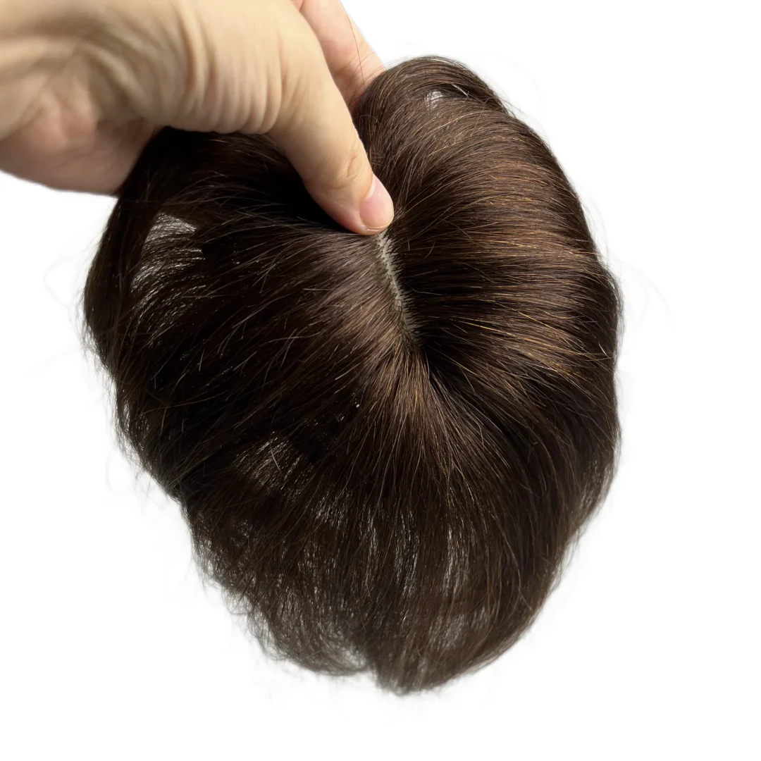 Adorno de cabello humano Real, adornos de pelo corto con Clip en flequillo para mujer, postizos rectos de parte media de 6 pulgadas, cubierta de cabello gris