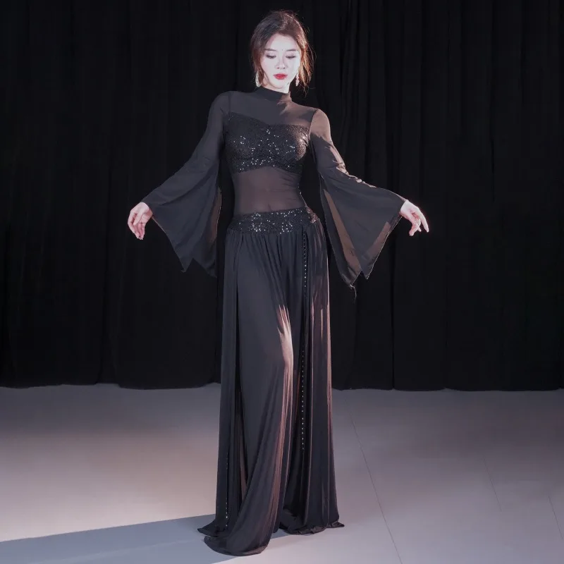 customized set of elegant mesh Oriental dance performance training group uniform belly dance skirt exotic dancewear costumes