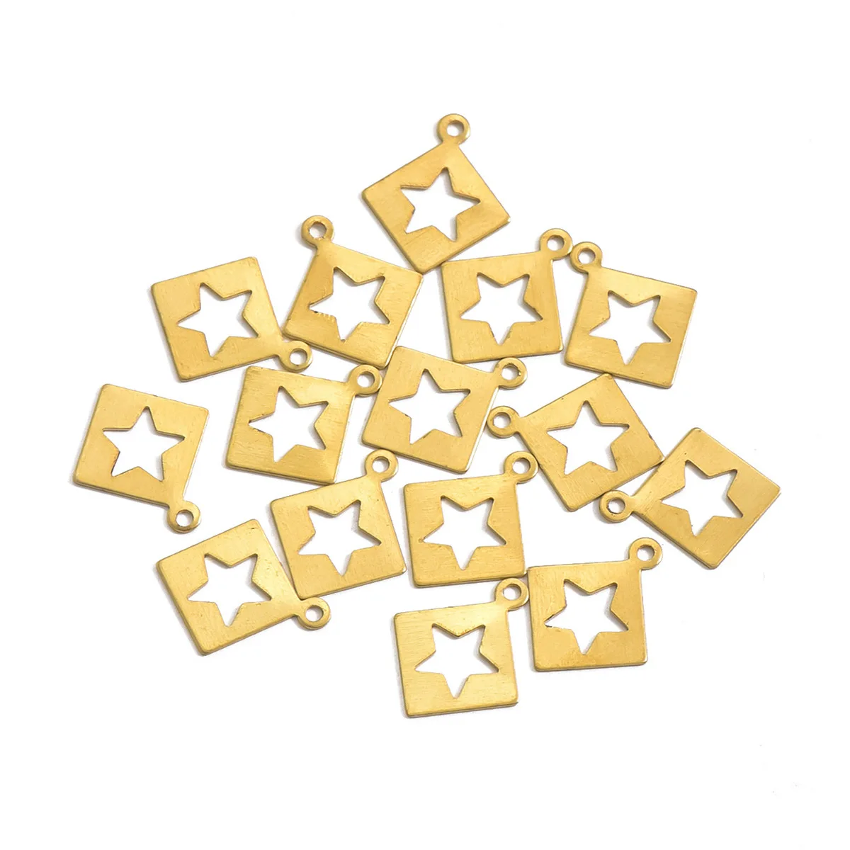 200PCS Mini Square Hollow Star Brass Blank Charm Pendants DIY Necklace Earrings Making Handicrafts Accessories Material Package
