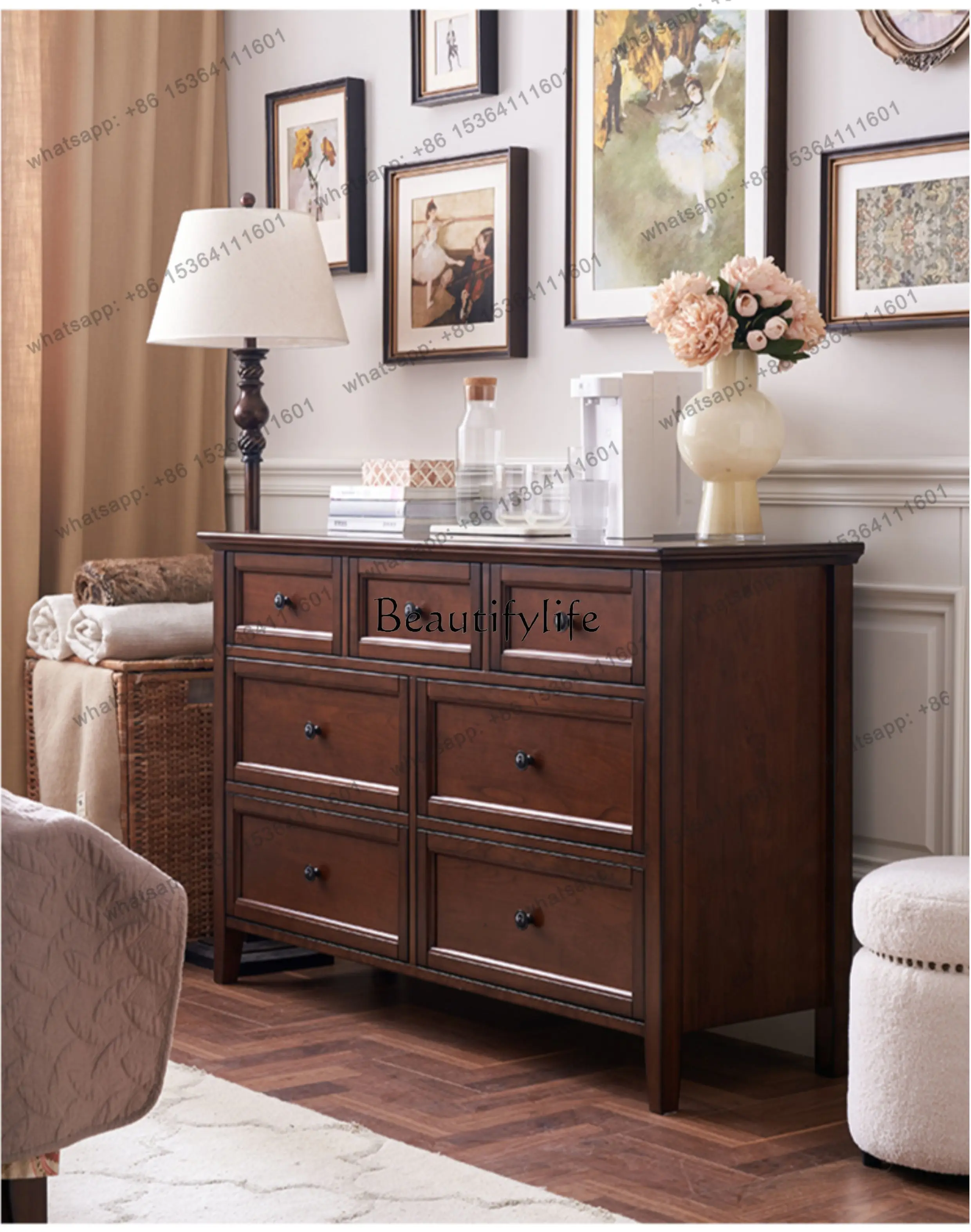 

LD33American all-solid wood multi-functional living room bedroom storage cabinet American seven-chest cabinet