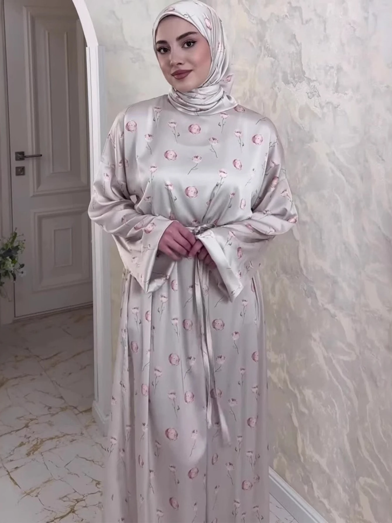 Eid Frauen Kleid Muslimischen Schal Abaya 2-teiliges Set Print Party Jalabiya Ramadan Lange Kleider Vestidos Largos Arabischen Robe Marokko