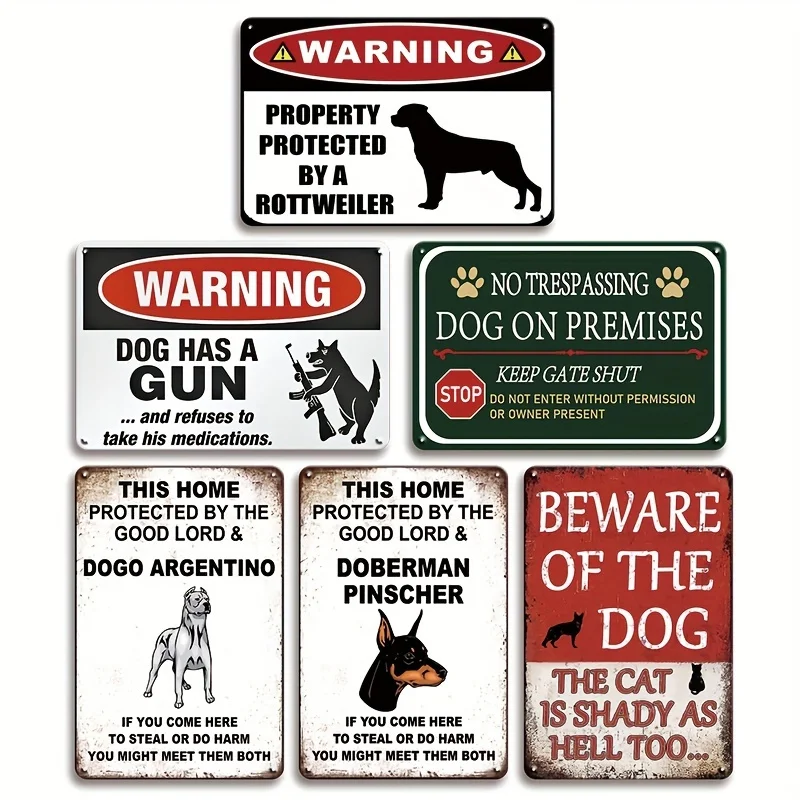 2D Flat, [JIT]Decorative Sign& Plaque 2D Flat, 6pcs Vintage Pet Wrought Signs, Humorous and Colorful Dog and Cat Warnings, 30.48