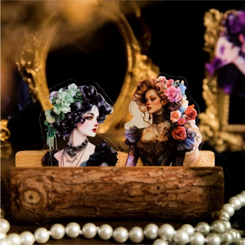 20Pieces Side Package Retro Girl Handbook Material Decorative Stickers Account Supplies Stationery 155*89mm PET Sticker Mystery