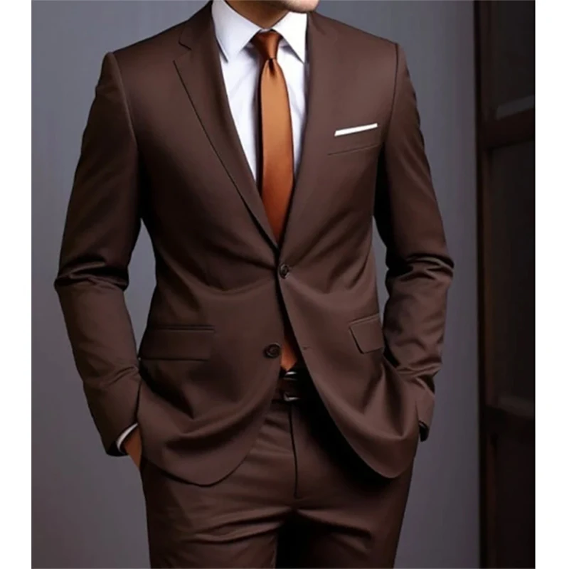 

Chic Brown Suits for Men Single Breasted Notch Lapel Slim Fit Blazer Custom Made High Quality 2 Piece Jacket Pants Clothing 2024