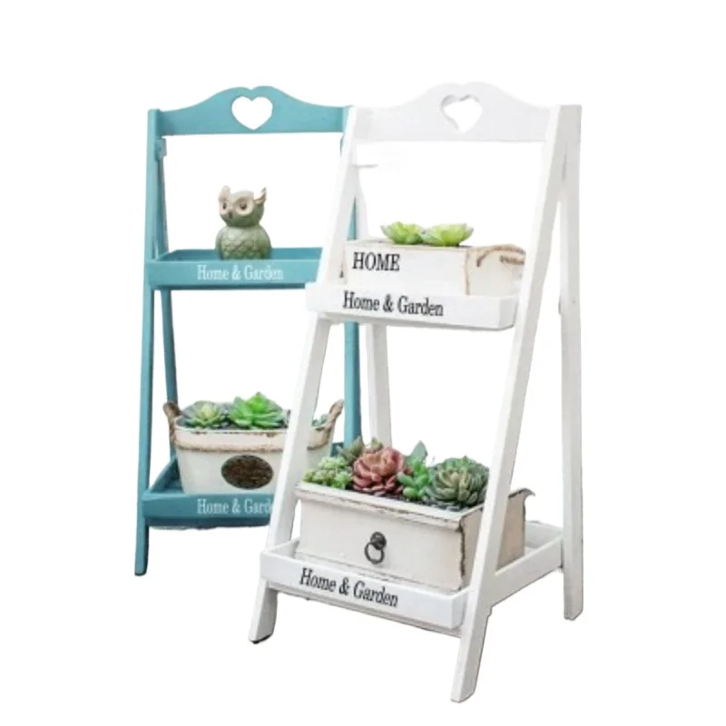 

American rural retro wooden flower stand several steps floor-to-ceiling multi-layer square shelf balcony flower table American