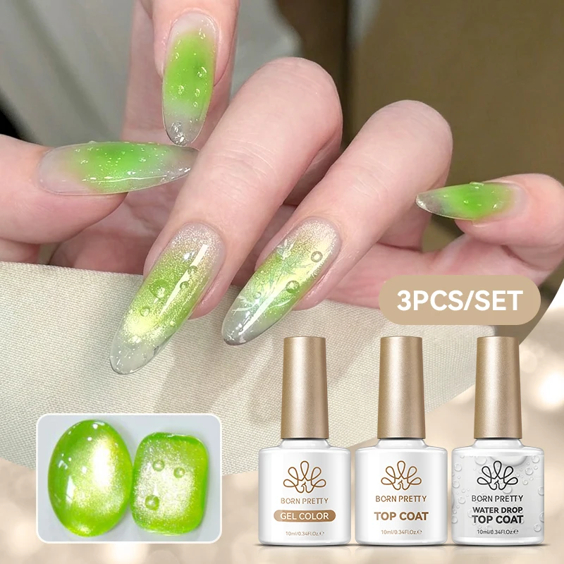 BORN PRETTY 10ml 3D Water Drop Top Coat Gel Set 1/2/3pcs Clear Glass Water Droplet Nail Art Gel Polish Summer Manicure Design