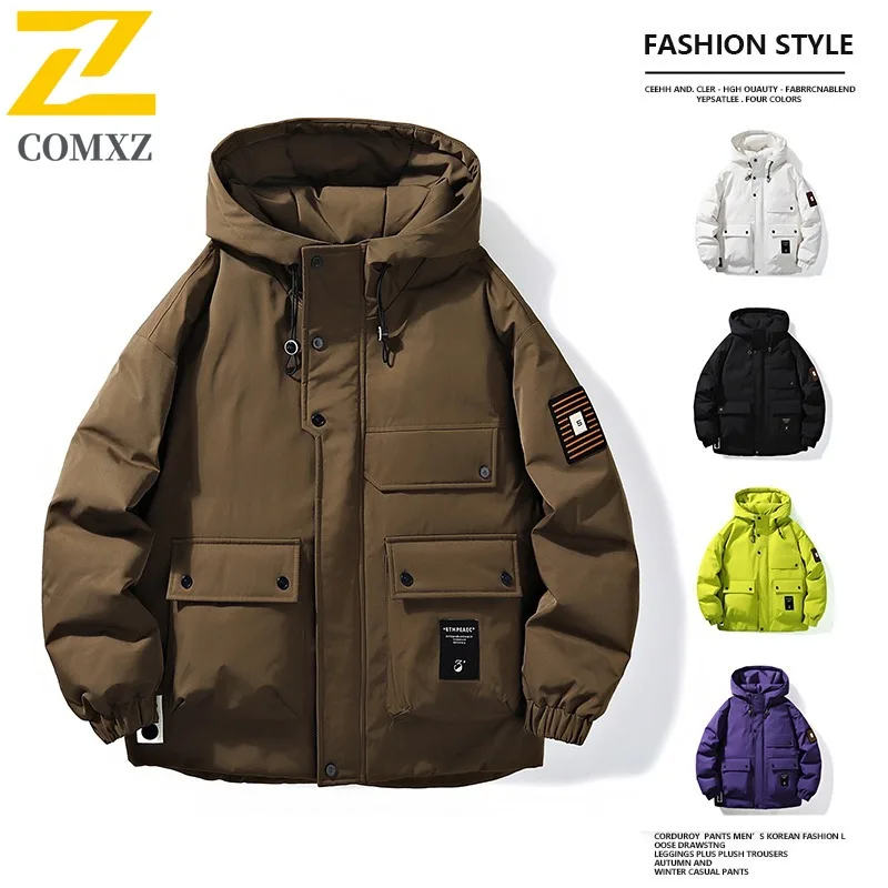 COMXZ Men Parker Coat Versatile Outdoor Ski Travel Windproof Waterproof Climbing Padded Jacket Warm Street Cycling Winter Jacket