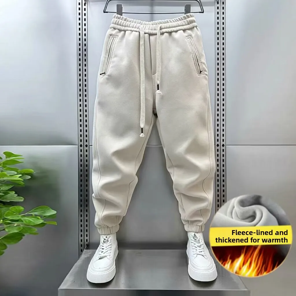 

New Men's Spring Autumn Cotton Knitted Slim Fit Trousers Baskeall Loose Fce Lined Sweatpants Casual Loose Long Pants