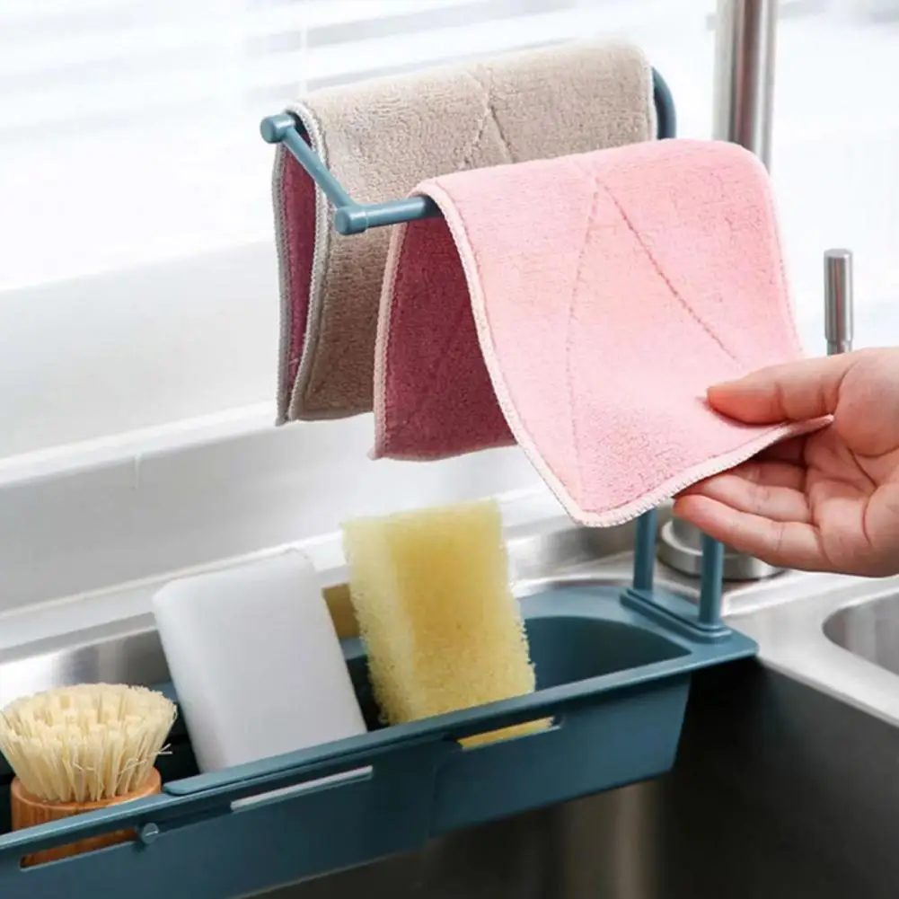 Expandable Sink Rack Sink Storage Rack Telescopic Sink Storage Shelf with Towel Rack for Kitchen Organization Drainage for Easy