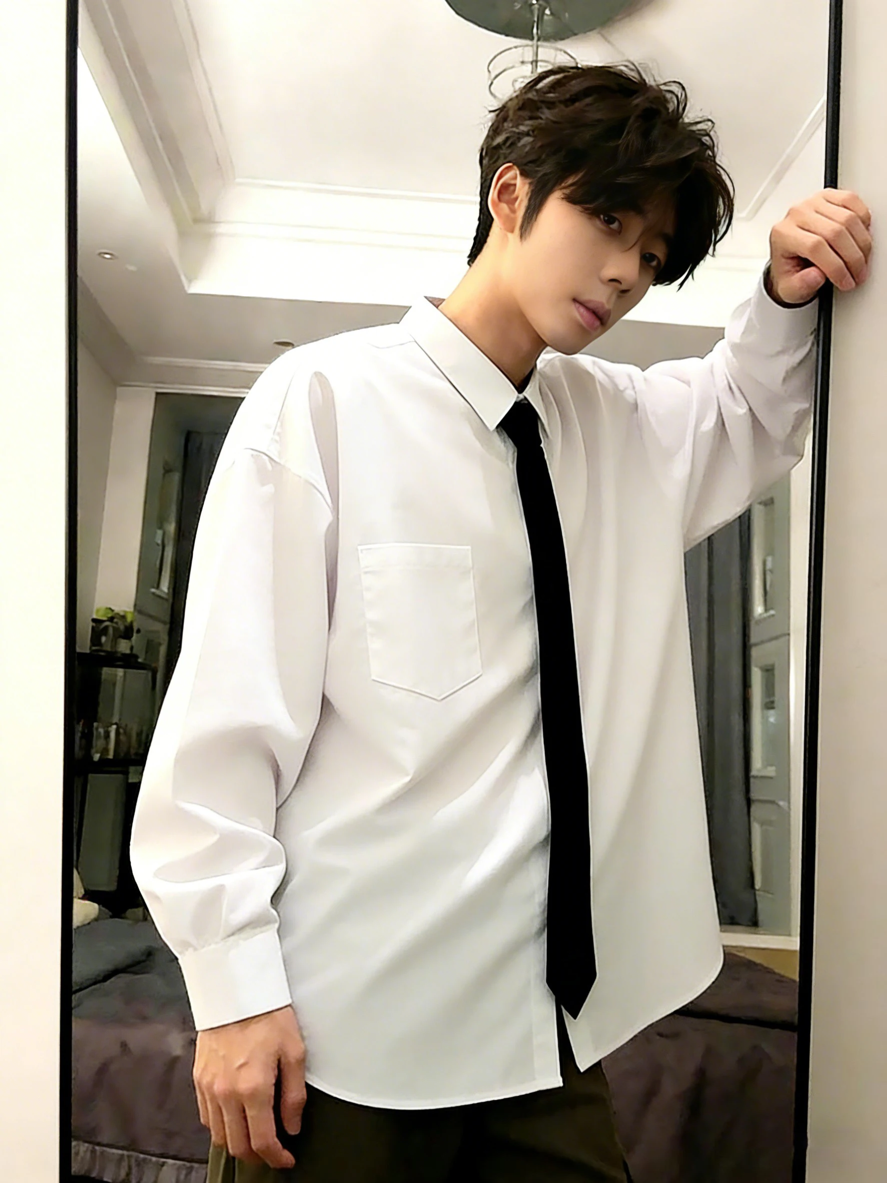 Men's Long Sleeve Fleece Lined Shirt Casual Wear Layering Thickened Autumn Winter College Style Fashionable Inner Wear Shirt
