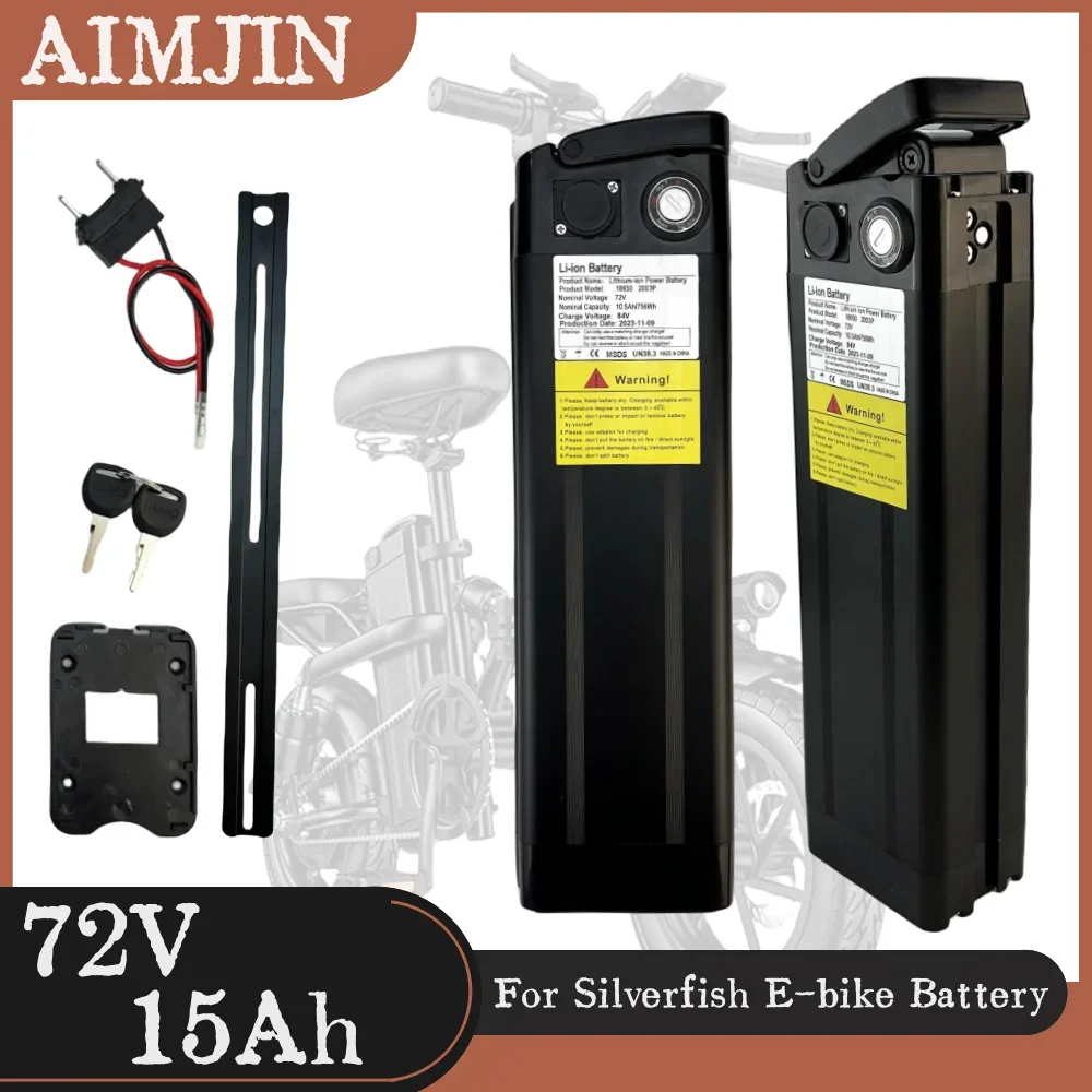 72V 15Ah Rechargeable Lithium-ion Battery Pack  For Silver Fish Style Electric Bike Battery With Aluminum Case Anti-theft Lock