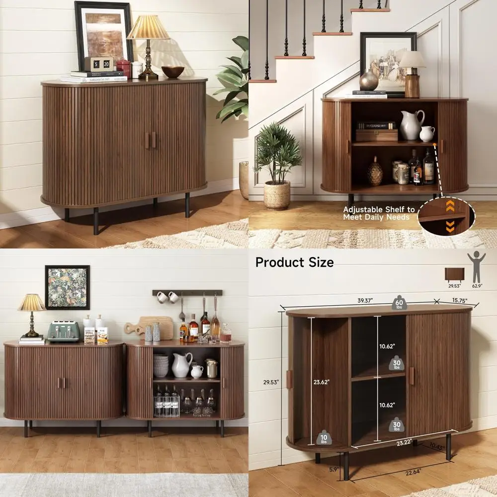 Modern Buffet Cabinet with Sliding Door Storage and Adjustable Shelves for Contemporary Coffee Bar Console