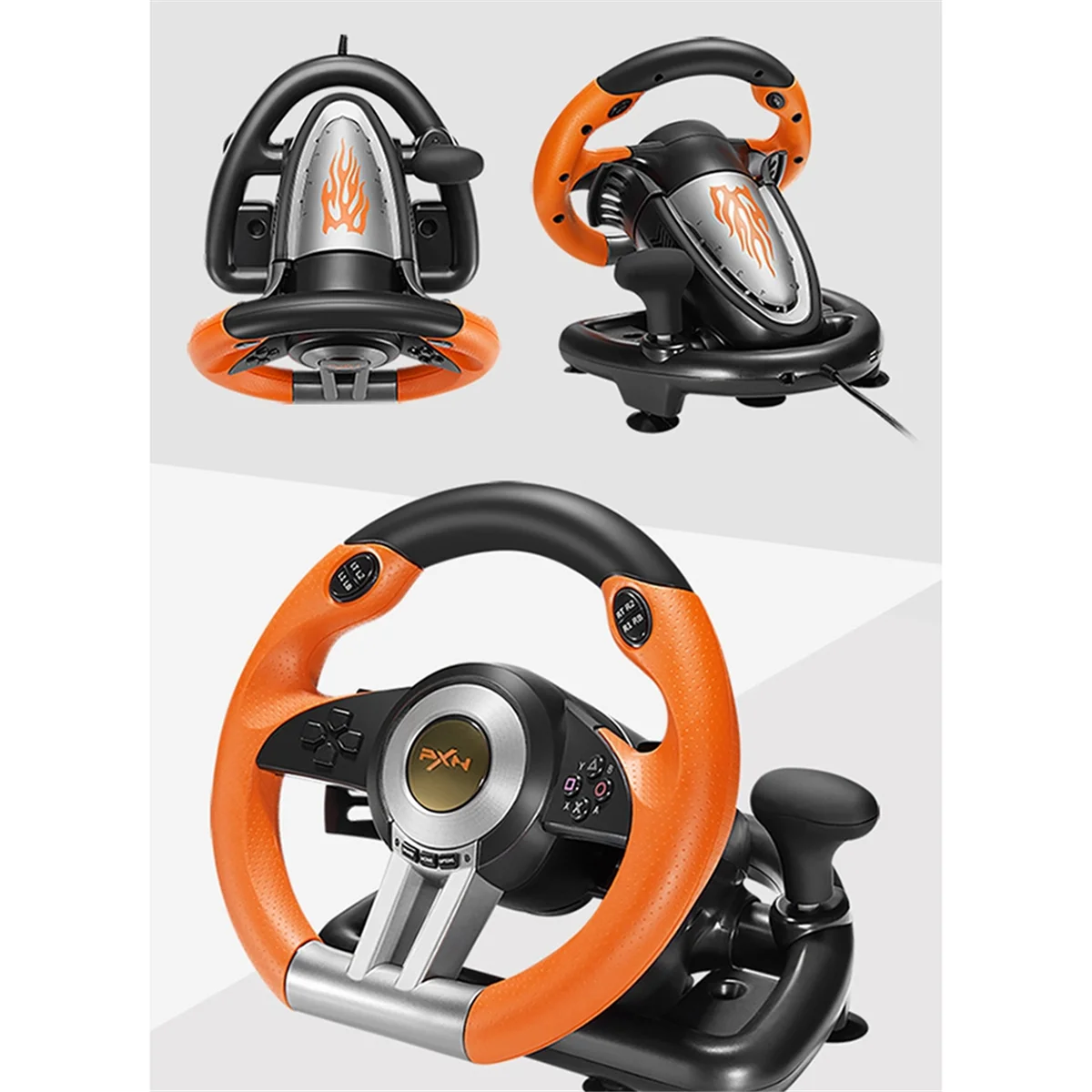 V3II Gaming Steering Wheel Pedal Vibration Racing Game Controller for for PC for for N-Switch Black+Orange