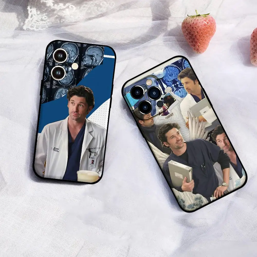 Capa de Celular Derek Shepherd Grey's Anatomy Preta para Modelos iPhone 17/16/15/13/14 Pro Max/11 Plus/X/Xr/Xs Max/12 mini