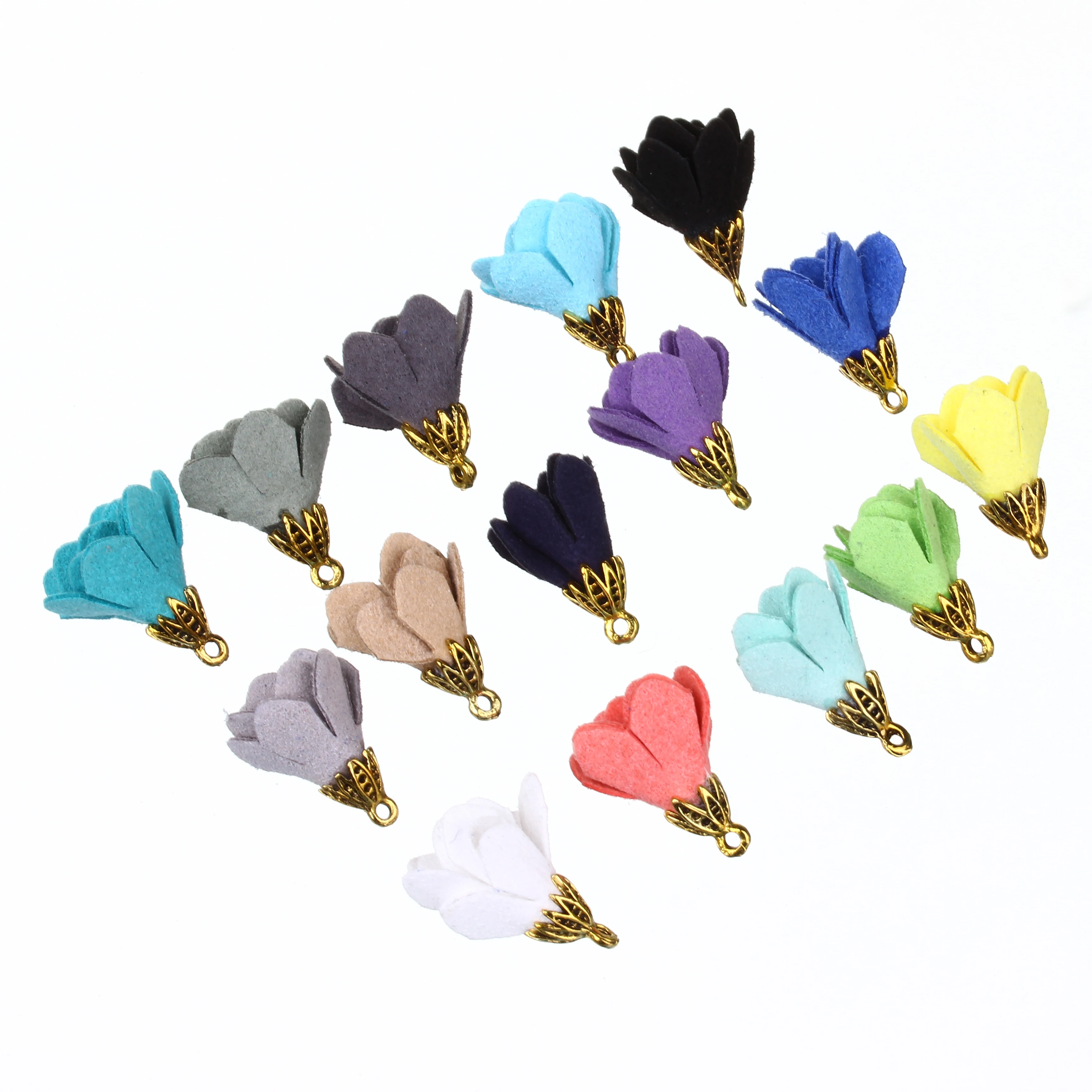 10pcs 23x26mm Antique Gold Alloy Caps Korean Velvet Earring Pendant for Jewelry Making DIY Earring Necklace Keychain Accessories