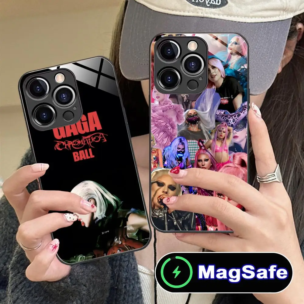 

Чехол для телефона Lady G-Gaga для iPhone 17 16 15 14 13 12 11 Air Pro Max Plus Mini MagSafe, стеклянный, цветной, красивый