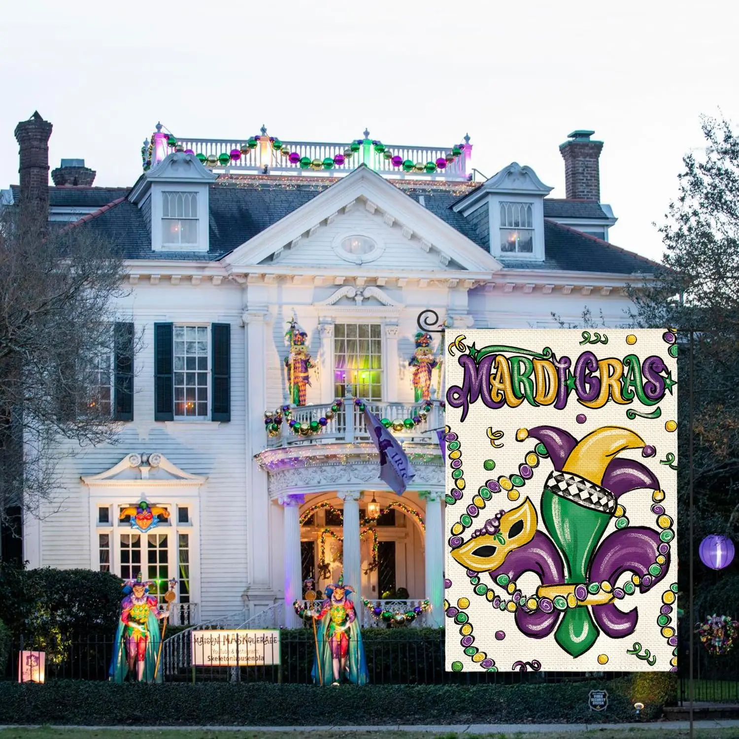 AVOIN colorlife Mardi Gras Garden Flag 12x18 Inch Double Sided Outside, Fleur de Lis Carnival Yard Outdoor Flag IIE