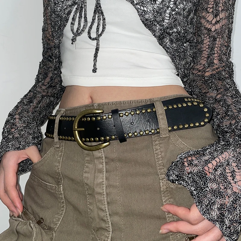 

American Retro Personalized Rivet Pu Versatile Belt Y2k Men And Women Same Style Ins Style Party Wide Belt Jeans Decorative Belt