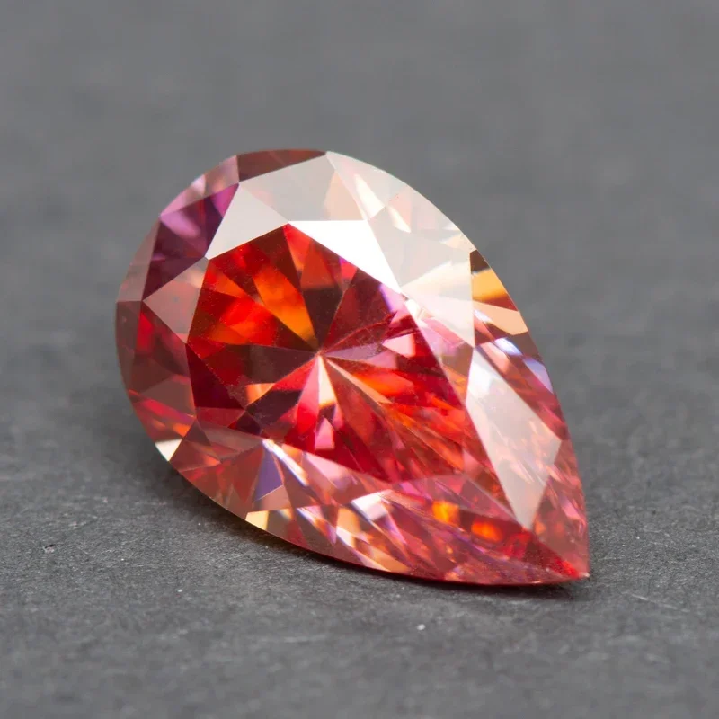 

Moissanite Pear Cut Watermelon Red Colored Diy Charms Jewelry Making Materials Pass Diamond Tester with GRA Certificate