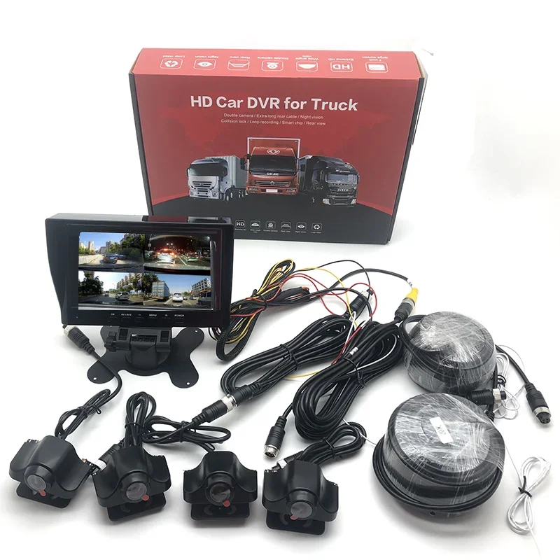 7 inch Split MDVR Monitor Cctv Backup Traffic Surround Monitor Recorder Truck 4 Channel Car Camera System Kit