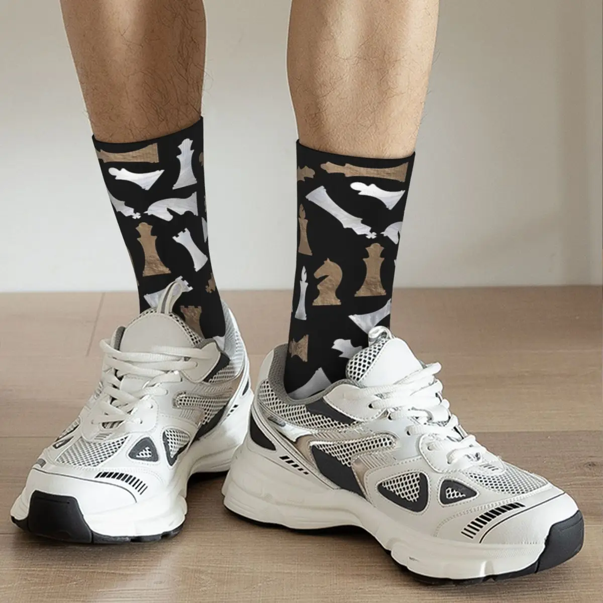 Chess Figures Pattern - Gold And Pearl Adult Socks Unisex socks,men Socks women Socks