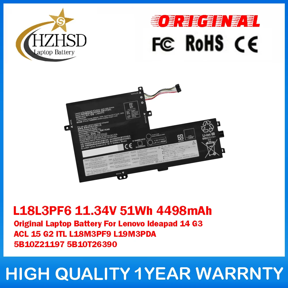 

L18L3PF6 11.34V 51Wh 4498mAh Original Laptop Battery For Lenovo Ideapad 14G3ACL 15G2ITL L18M3PF9 L19M3PDA 5B10Z21197 5B10T26390